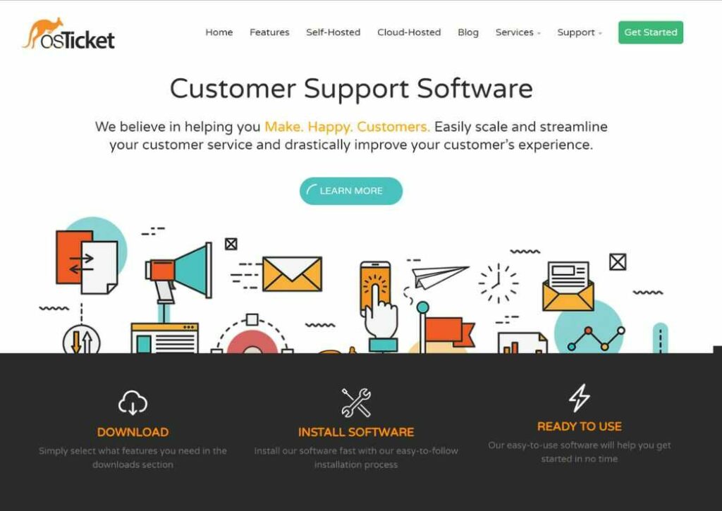 Page produit du système d'assistance osTicket