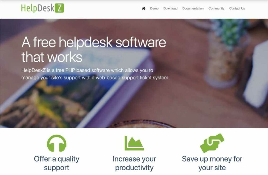 Page d'accueil du logiciel de ticket d'assistance HelpDeskZ