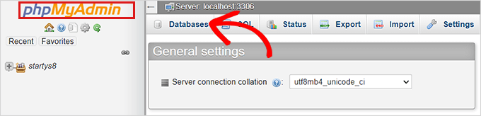 單擊數據庫選項卡 Click the Database tab from the navigation menu