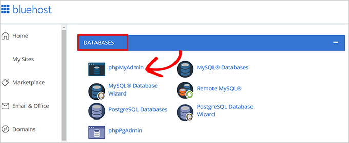 單擊-phpmyadmin-選項 Click the phpMyAdmin option in the cPanel