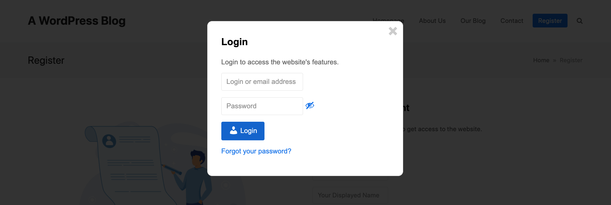 CM Registration Pro: تسجيل الدخول المنبثق