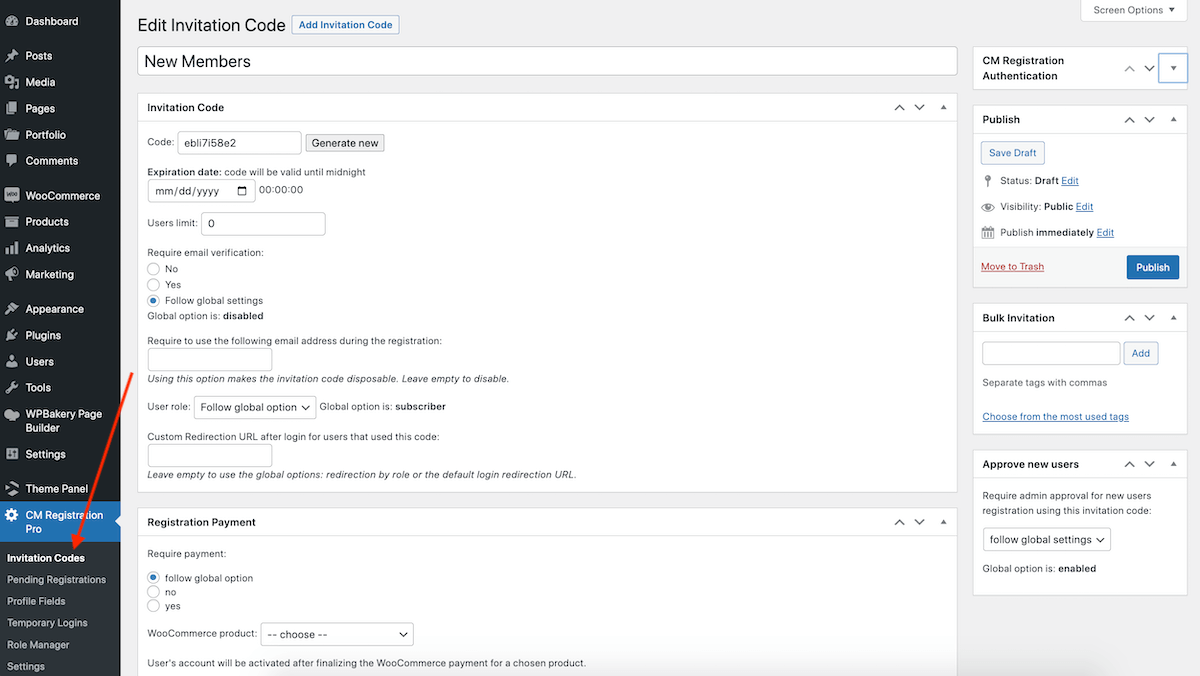CM Registration Pro: رموز الدعوة