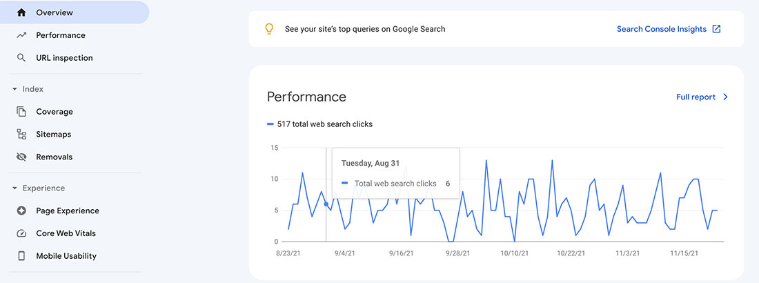 รายงานประสิทธิภาพของ Google Search Console