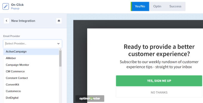 เลือกผู้ให้บริการอีเมลของคุณจากรายการแบบเลื่อนลง Select your email provider