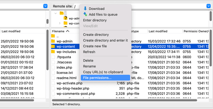 WP-Content Klasörünün Dosya İzinlerini Kontrol Edin Check the File Permissions of the WP-Content Folder