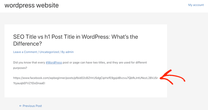 WordPress'te bir oEmbed hatası örneği An example of an oEmbed error in WordPress