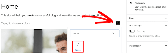 Sayfaya ayırıcı blok ekle Add spacer block to page