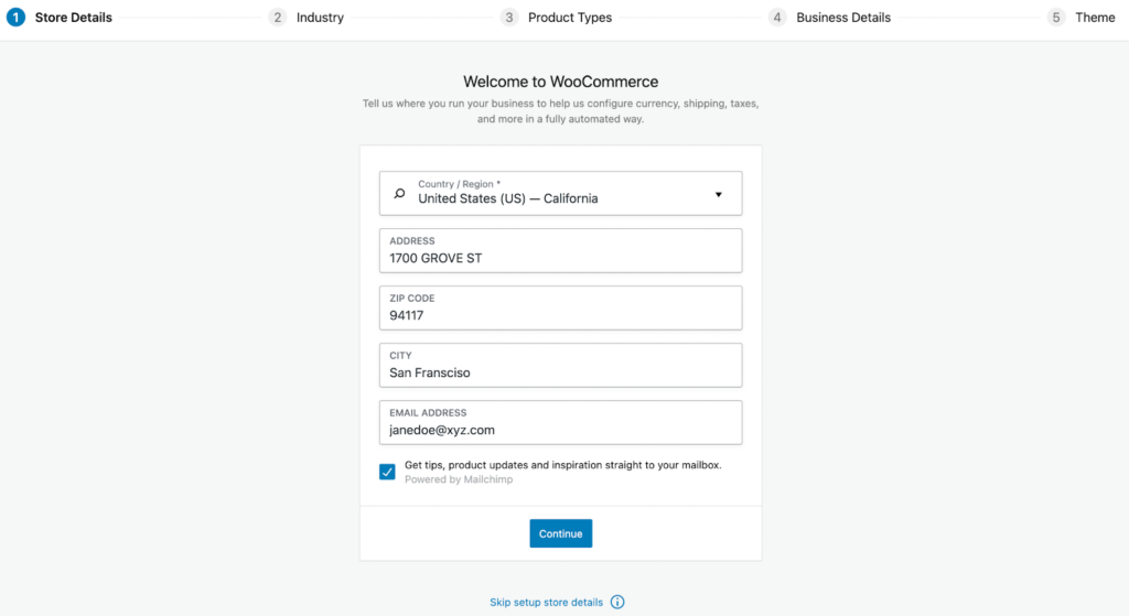 Dettagli del negozio WooCommerce