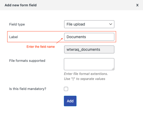 Introduceți numele câmpului formularului de ofertă WooCommerce