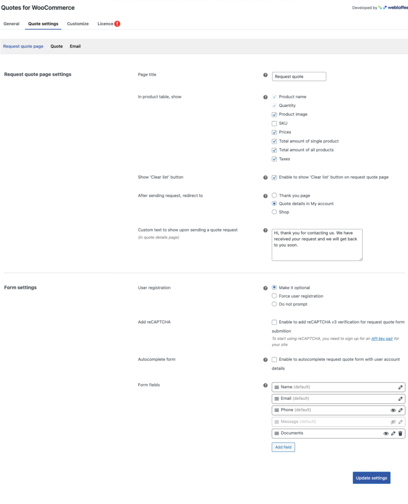 طلب WooCommerce صفحة اقتباس