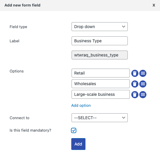 criar campo suspenso WooCommerce para formulário de cotação