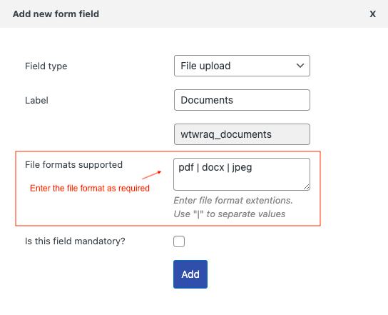 inserisci il formato di file WooCommerce