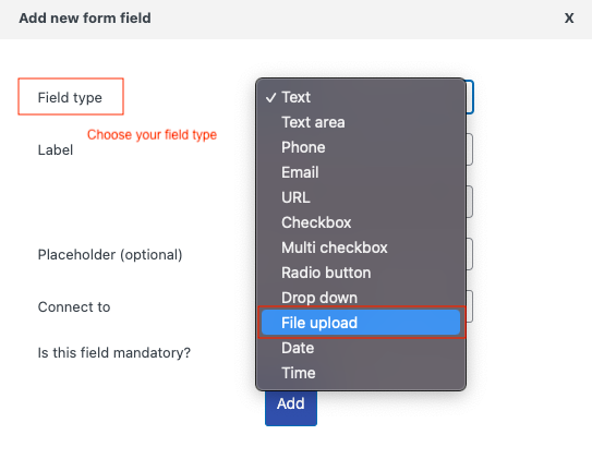 Choisissez le type de champ du formulaire de devis WooCommerce