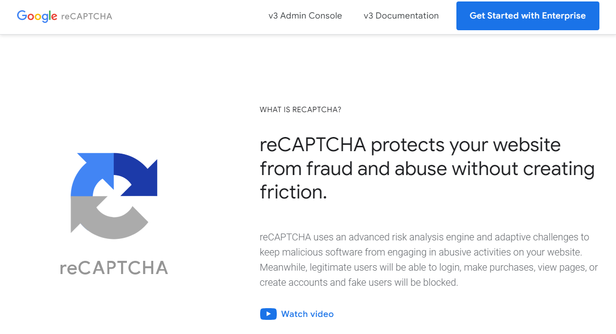 Google reCAPTCHA 홈페이지