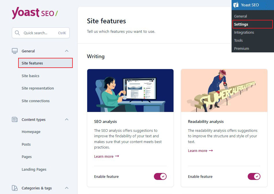 Yoast SEO 사이트 기능