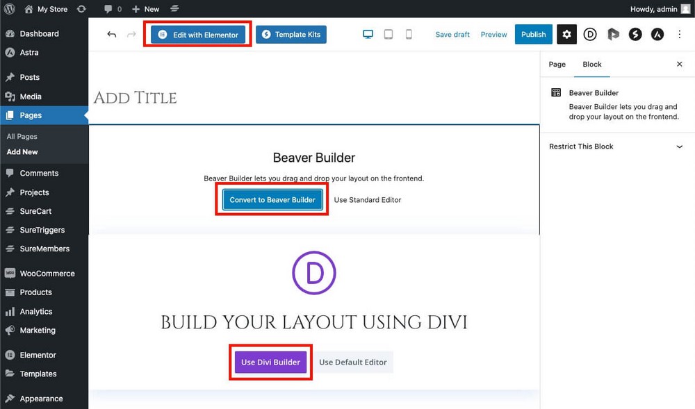 استخدام Elementor Divi و Beaver builder في نفس الوقت