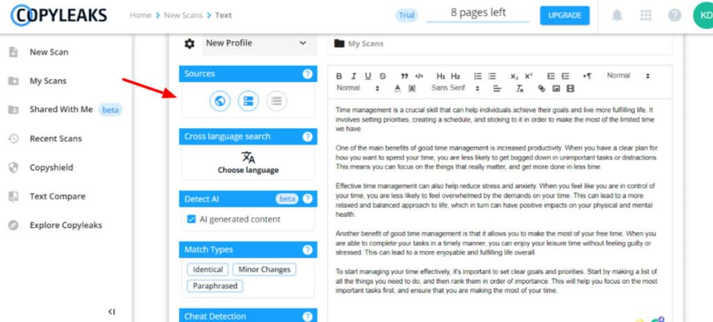 Copyleaks 콘텐츠 탐지기