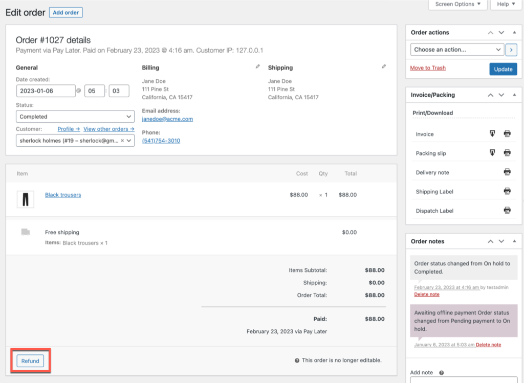 發出 WooCommerce 商店信用退款