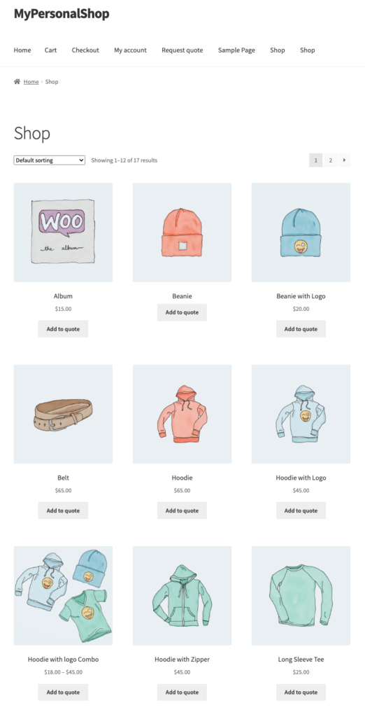 在 WooCommerce 商店页面上显示所有产品的添加到报价按钮