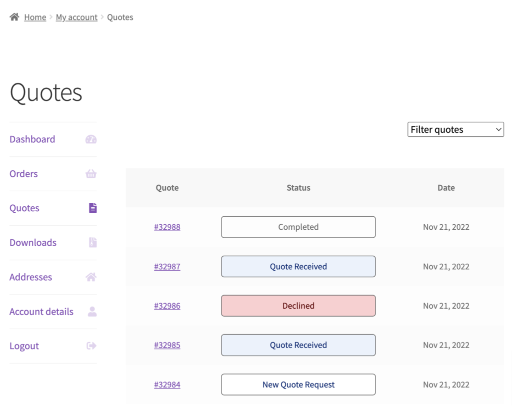 woocommerce 报价状态跟踪器