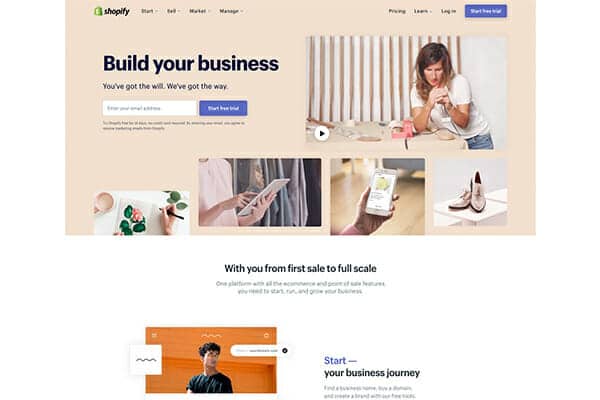 Shopify 홈페이지 스크린샷.