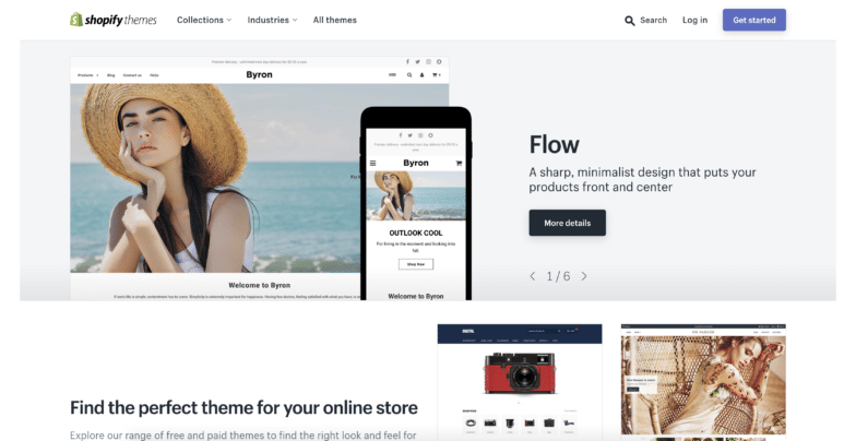 Shopify 테마 페이지의 스크린샷