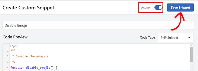저장 비활성화 이모티콘 스니펫 Click the Save Snippet button to save changes