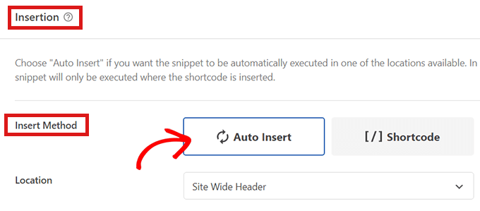 삽입 모드로 자동 삽입 Choose Auto Insert as insert method