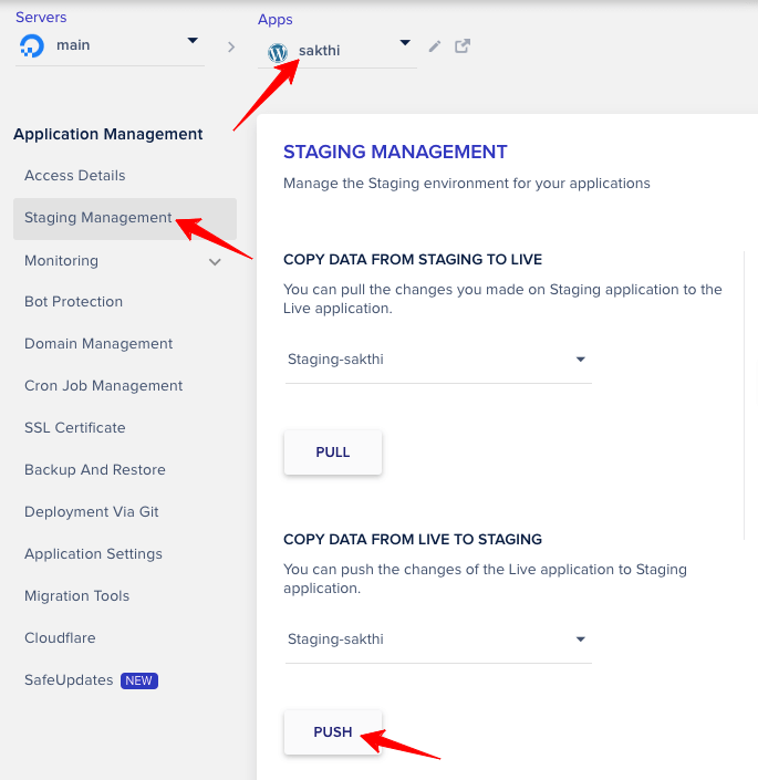 cloudways 스테이징 푸시