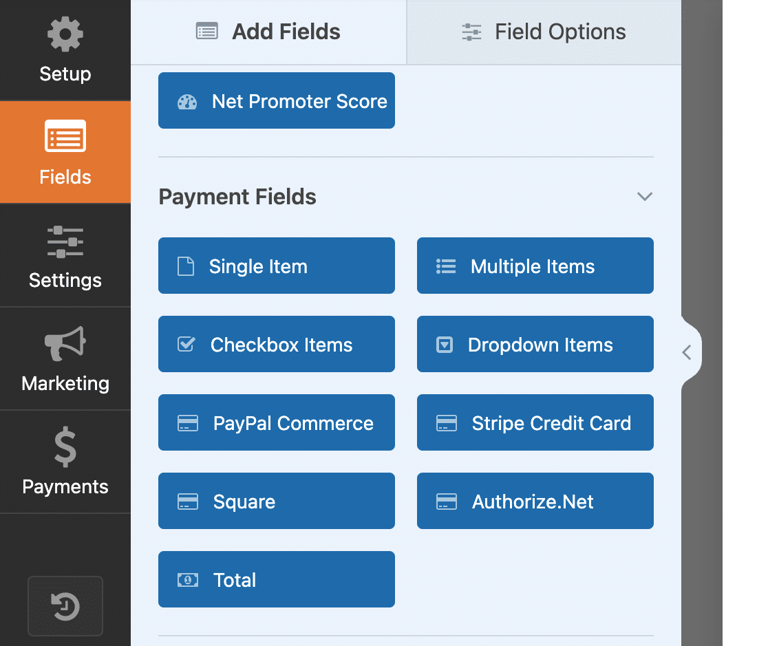 Payment gateway options in WPForms