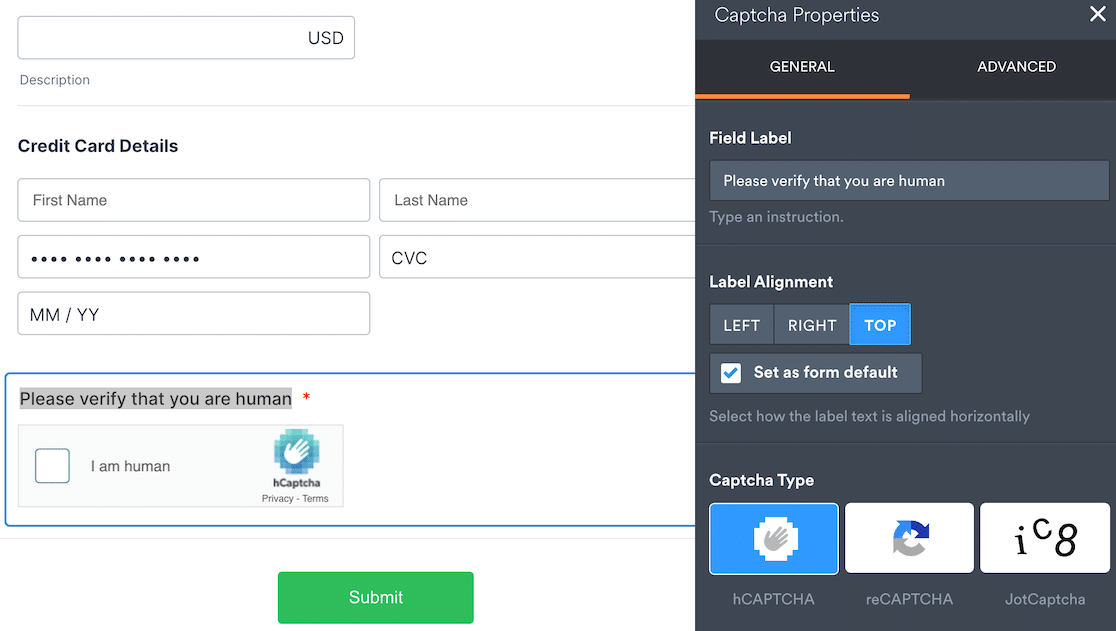 Adding Captchas in Jotform