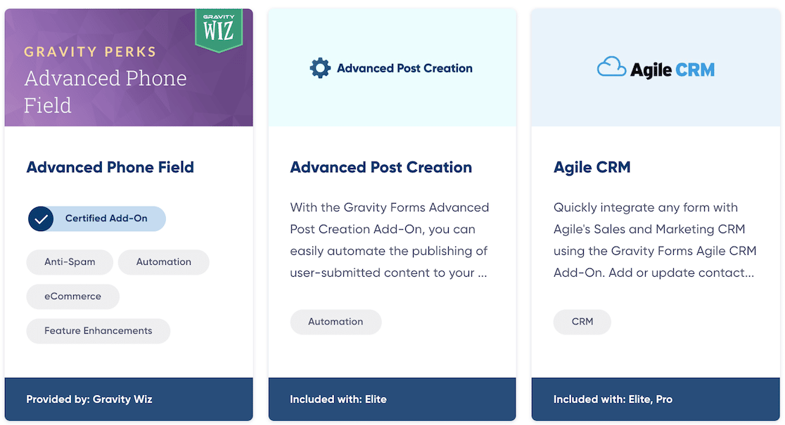 A few examples from the Gravity Forms integrations page