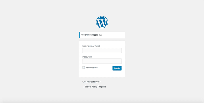 표준 WordPress 로그인 페이지의 스크린샷