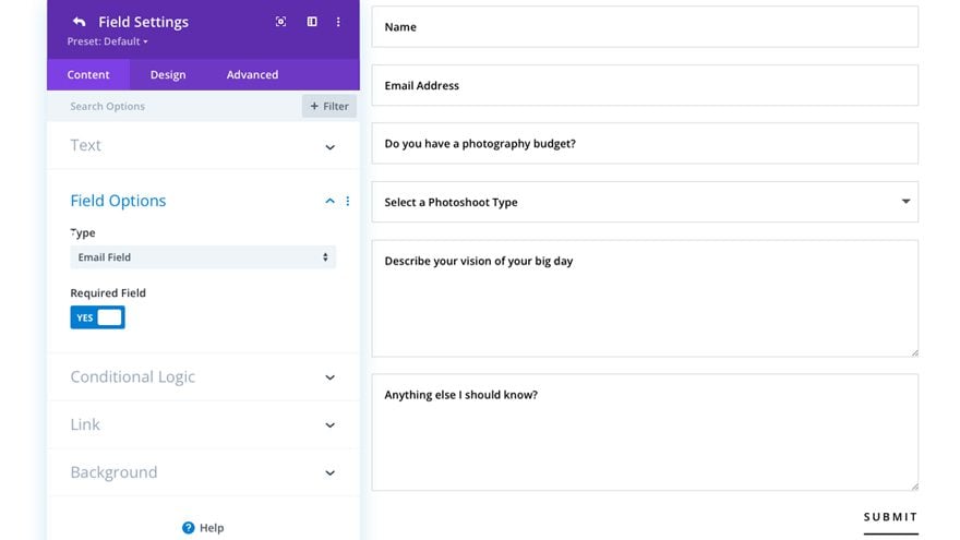 Divi 電子郵件字段