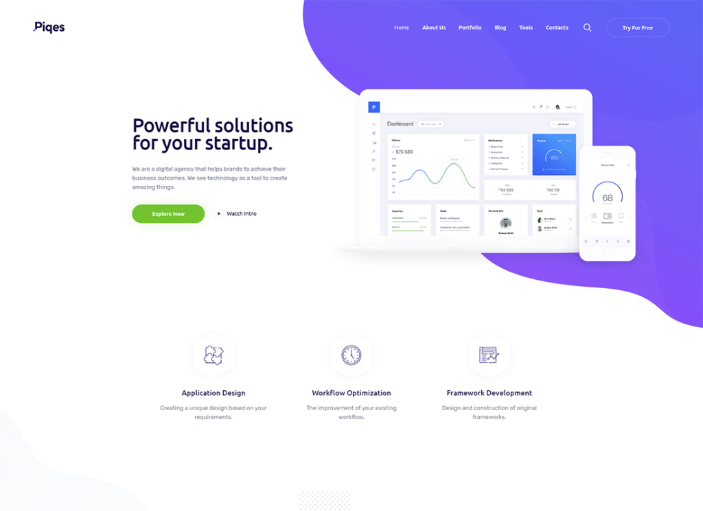 Piqes | ธีม Creative Startup & Agency WordPress