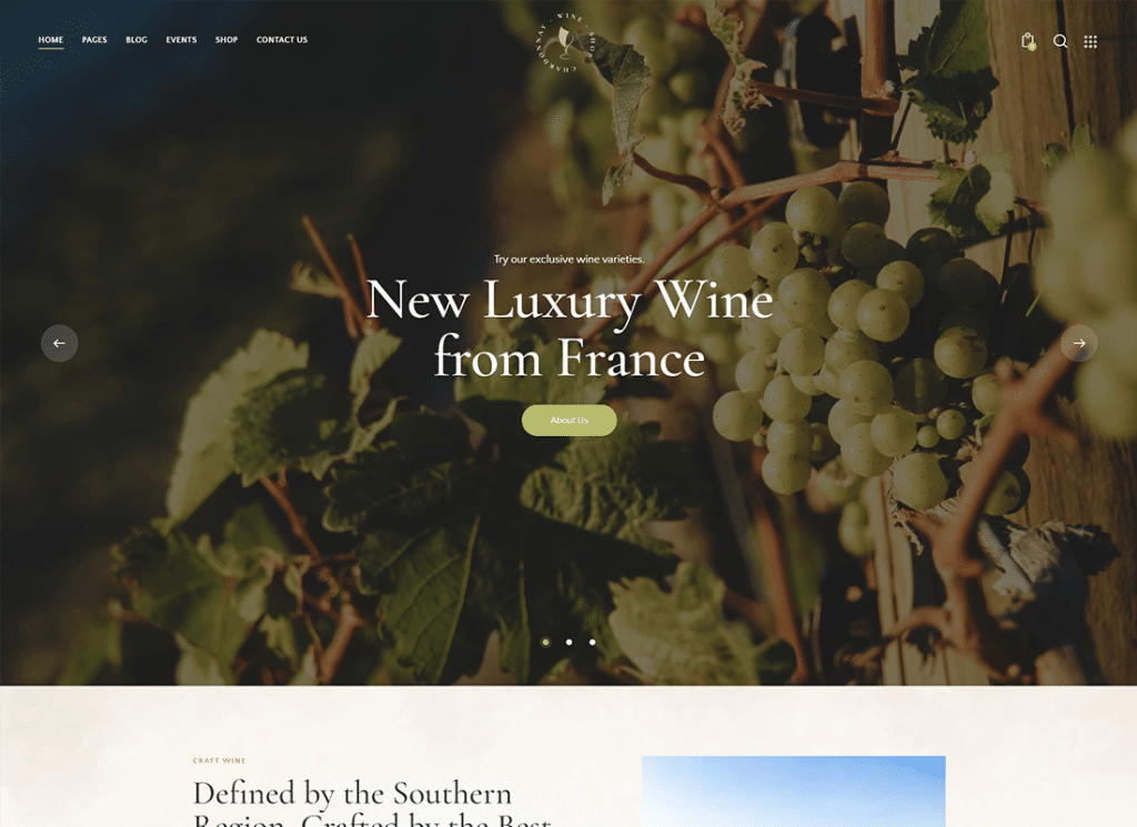Chardonnay | Tema de WordPress para tienda de vinos y viñedos