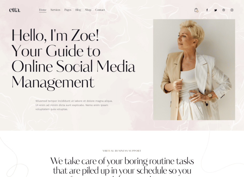 Etta - Tema de WordPress para asistente virtual y especialista en marketing