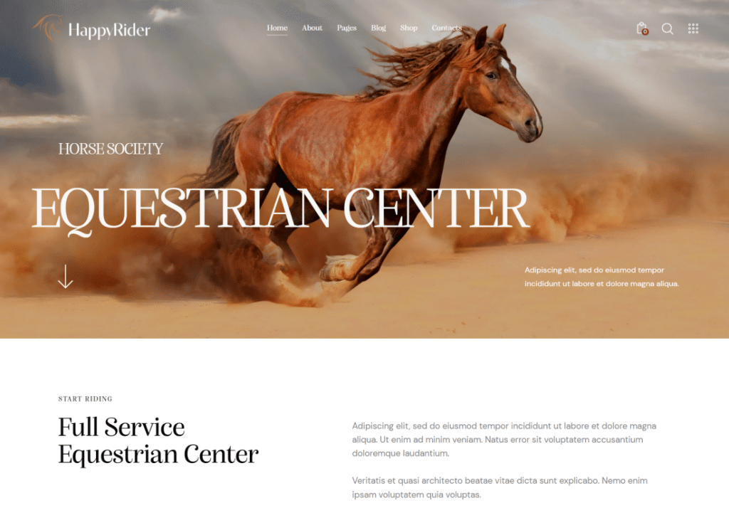 Happy Rider - Horse School & Equestrian Center WordPress テーマ