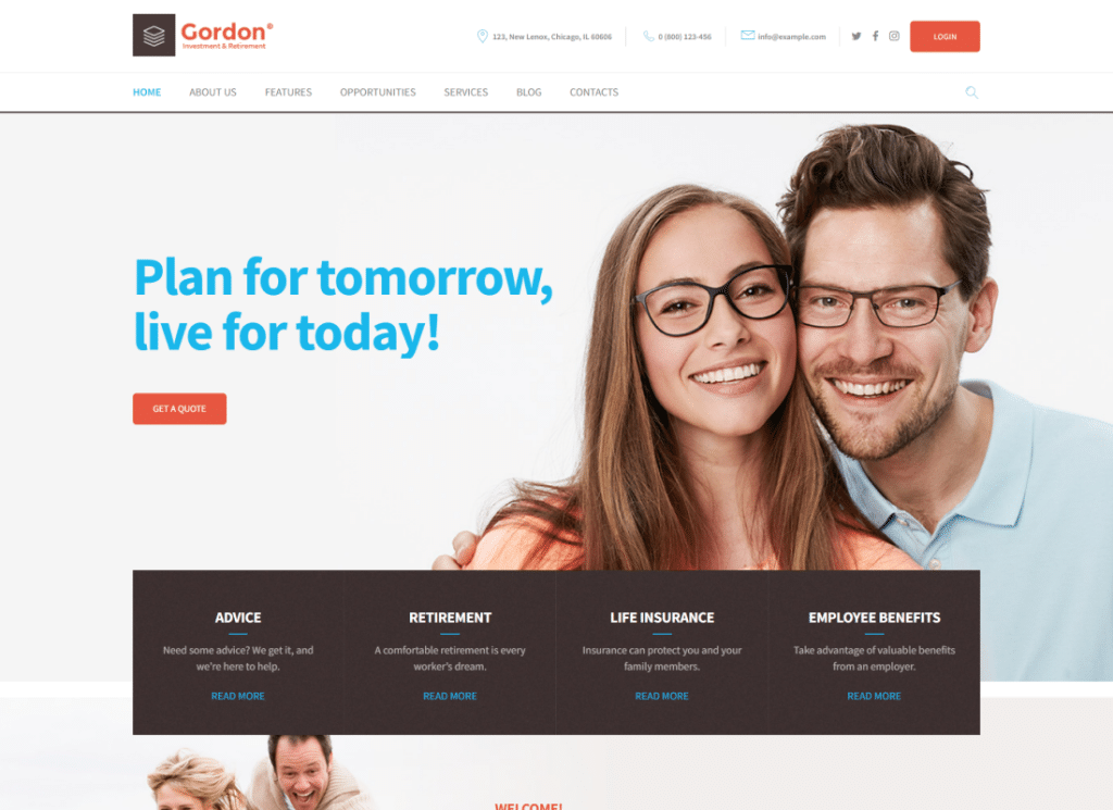 Gordon - 投資および保険会社の WordPress テーマ