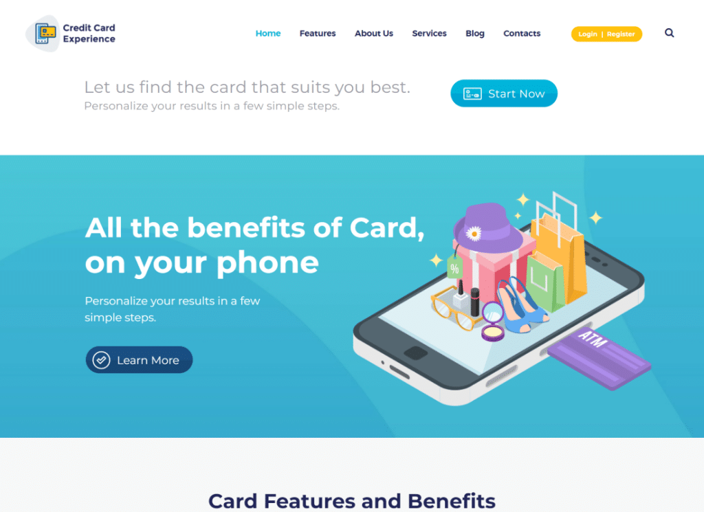 クレジット カード エクスペリエンス - ローン会社とオンライン バンキングの WordPress テーマ