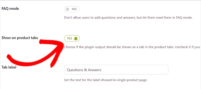 切换选项卡上的“产品”字段旁边的开关 Toggle the switch next to the Product on tab field