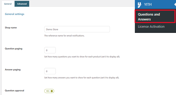 YITH 问题和答案设置 YITH Quiestions and Answers settings