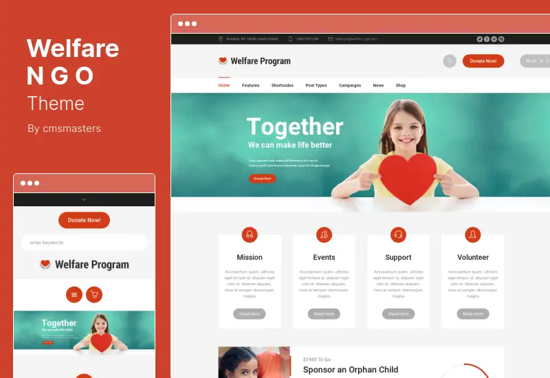 Welfare NGO Theme - Nonprofit Organization Charity WordPress 主题
