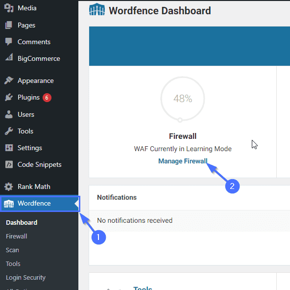 Wordfence ダッシュボード - WordPress DDoS 攻撃