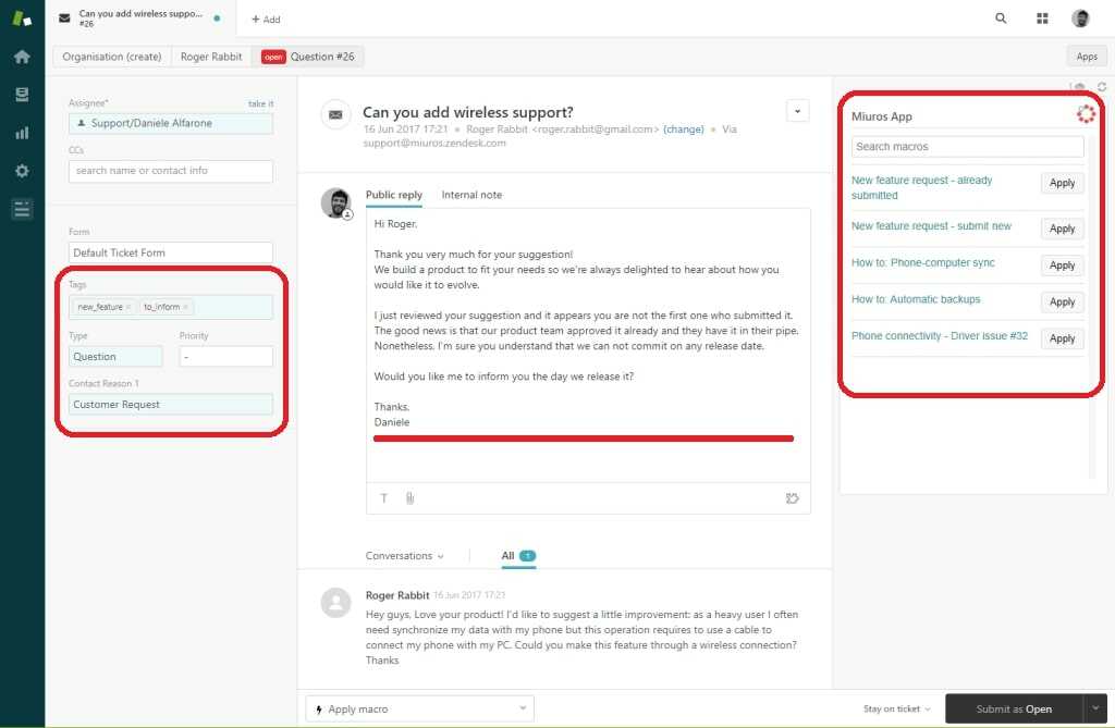 Zendesk IT 工單系統中的工單回复