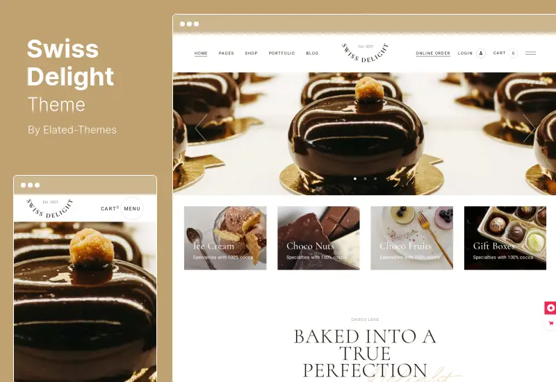 Tema Swiss Delight - Tema WordPress para Chocolate & Cake Shop