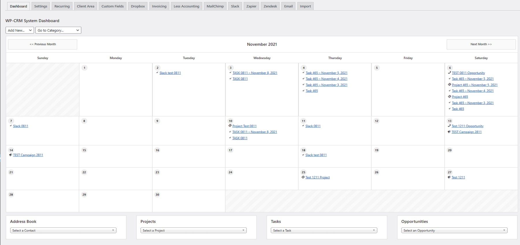 WP-CRM 任務和項目的日曆視圖