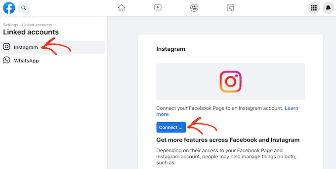 将 Instagram 企业帐户链接到 Facebook 页面 Linking an Instagram business account to a Facebook page