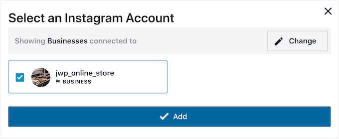 选择一个 Instagram 帐户 Selecting an Instagram account