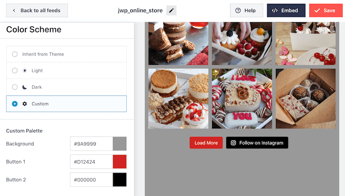 具有自定义配色方案的 Instagram 提要 An Instagram feed with a custom color scheme